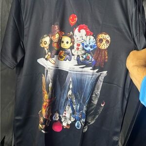 Black Graphic T-Shirt with Horror Characters